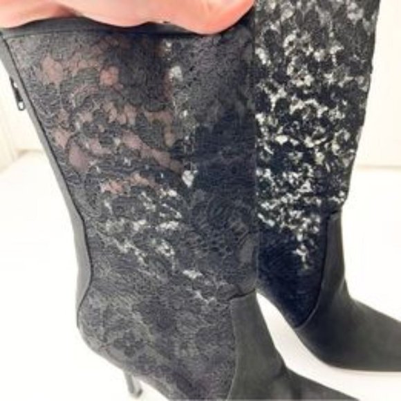 STUART WEITZMAN Ankle Boots Lace Pattern Lace Trim Embellishment Black size 7 - Picture 3 of 8